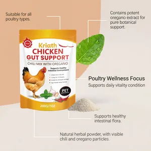 Detail view of Kriath chicken gut support powder with herbal oregano and chili extract