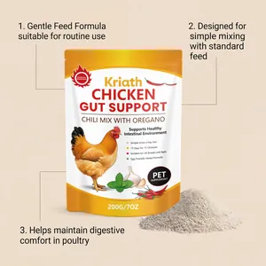 Detailed view of Kriath Chicken Gut Support herbal powder for poultry digestion.
