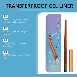 Détail de l'eye-liner gel bleu argenté montrant l'emballage et la formule longue tenue
