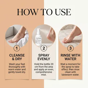Detailed three-step guide for applying Oceaura Foot Renewal Spray to achieve smooth skin