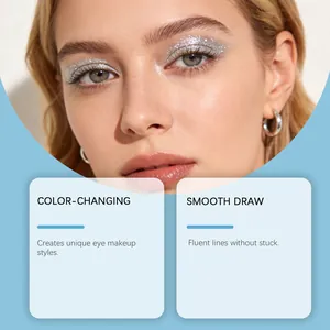 Détail de l'eye-liner gel pailleté argenté n°05 montrant une application fluide.