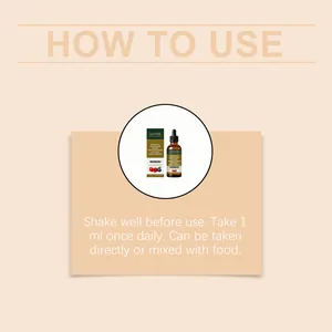 Usage instructions for intestinal care liquid supplement drops for digestion support.