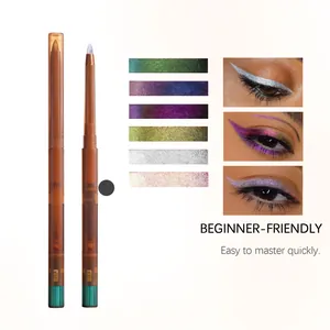 Détail des échantillons d'eye-liner gel scintillant et maquillage des yeux professionnel.