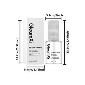 Detailed view of GleamXi non-aerosol dry shampoo with precise size dimensions in cm