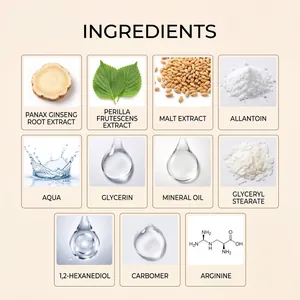 Lijst met ingrediënten voor oogcrème met ginseng en perilla-extract detailfoto