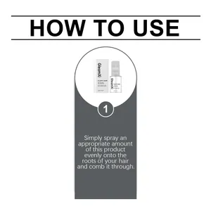 Instruction guide for applying GleamXi dry shampoo to hair roots for a fluffy finish.