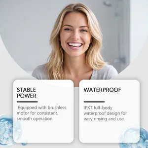 Détail de la brosse à dents électrique: étanchéité IPX7 et moteur sans balais stable.