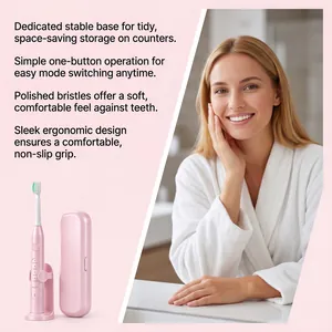 Détails sur la brosse à dents électrique rose avec étui de voyage et base stable