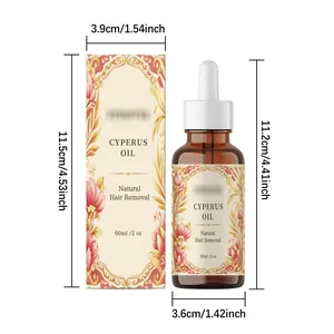 Detailed dimensions of 60ml Cyperus oil hair removal essence with its vintage floral box