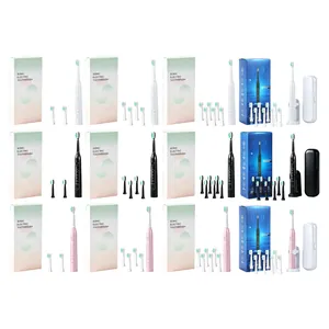 Sonic electric toothbrush set with 5 modes and various replacement heads in multiple colors