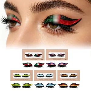 Ensemble de Faux Cils avec Drapeau National de la Coupe du Monde Autocollants de Cils à Ombre Brillante pour Accessoires de Maquillage de Fête de Football pour Femmes