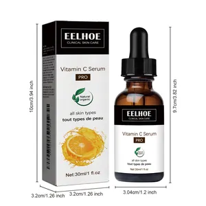Detailed dimension measurements for EELHOE Vitamin C Serum PRO 30ml bottle and box
