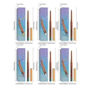 Set de crayons eye-liner gel multicolores avec dimensions détaillées et teintes variées