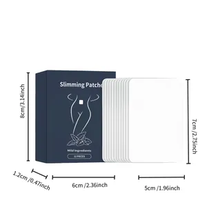 Detaillierte Maße der Slimming-Patches-Box und der 12 atmungsaktiven Körperpflege-Pflaster