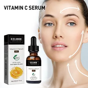 Vitamin C facial serum in a 30ml dropper bottle shown with model facial application