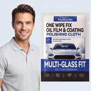 Détail de l'emballage du chiffon Homonth pour vitres de voiture avec le modèle