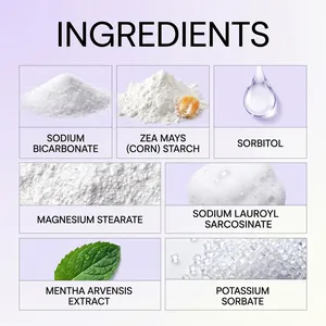 Liste détaillée des ingrédients des comprimés de dentifrice à la menthe violette, bicarbonate.