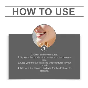 Detailed four-step instructional guide on how to apply and use propolis denture adhesive