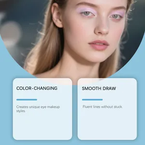 Eyeliner gel lavande sur modèle montrant une application lisse et un effet changeant.