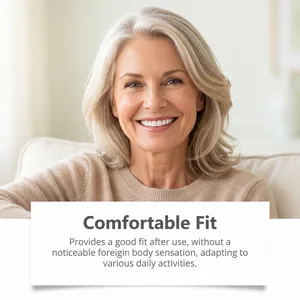 Smiling elderly woman showing comfortable fit result of propolis denture adhesive.