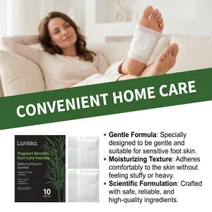 Laniska mugwort foot care patches shown in a relaxing home environment detail view
