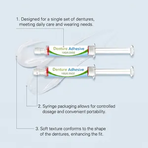 Set of two 10g denture adhesive syringes with precision dosage for a comfortable fit