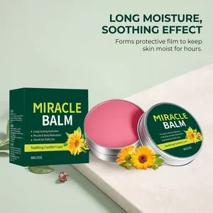 Detalle del bálsamo Miracle y crema rosa para hidratación cutánea de larga duración.