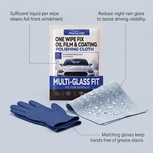 Lingettes Homonth pour film d'huile sur vitres avec chiffon de polissage et gant
