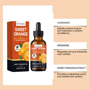 Details des süßen Orangenöls von OceAura mit Inhaltsstoffen wie Arginin und Extrakt.