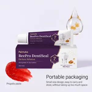 Portable Feimuko BeePro DentiSeal denture adhesive cream in compact tube and box packaging