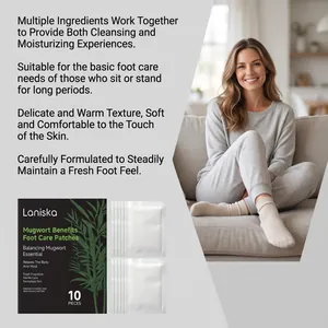 Woman relaxing at home with Laniska Mugwort Foot Care Patches for gentle foot skin care