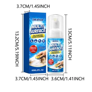 Dimensions détaillées du nettoyant moussant multi-usage JAKEHOE 60ml avec flacon et boîte