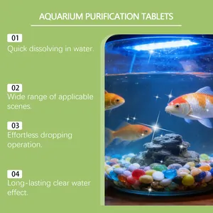 Detail of aquarium water purification tablets showing fish tank clarity and features