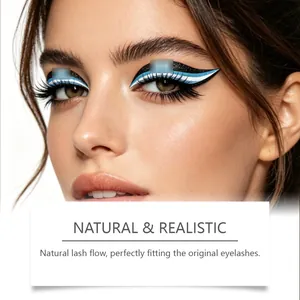 Détail de faux cils sur le thème des drapeaux pour un look naturel et réaliste.