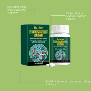 Detail view of EelJoy aquarium water purification tablets packaging and product features