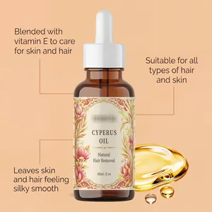 Detailed view of 60ml Cyperus oil bottle for natural hair removal and skin nourishment
