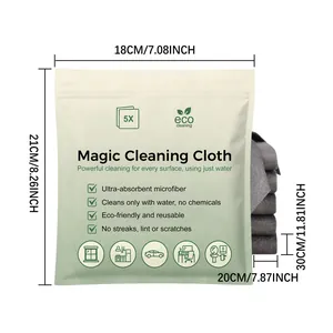 Detailed dimensions of 5-pack eco-friendly magic microfiber cleaning cloth set.