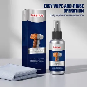 Detail of Jakehoe multipurpose rust remover spray and box with a cleaning cloth.