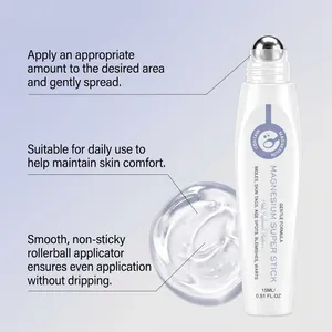 Magnesium oil rollerball applicator detail with smooth clear gel texture display