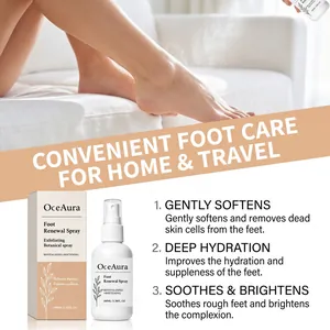 OceAura Foot Renewal Spray detailing exfoliating and hydrating benefits for home care