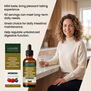 Gut health herbal liquid drops for digestive support with 60ml supplement bottle.