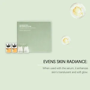 Nahaufnahme des Salmon DNA Infusion System Kits mit Serumfläschchen und Hautpflegerollern