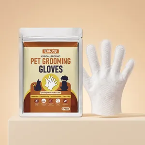 Vista detallada de los guantes de aseo para mascotas EelJoy y del tejido de la toallita