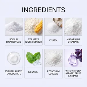 Vue détaillée des ingrédients naturels des comprimés de dentifrice violet pour haleine fraîche