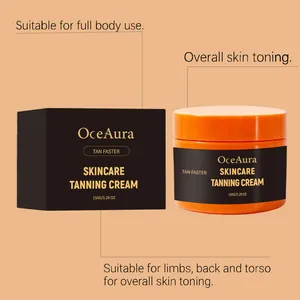 OceAura Bräunungscreme 150g Tiegel und Packung für Ganzkörper-Hautbräunung Anwendung
