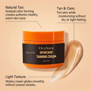 Detailansicht der wässrigen Textur der OceAura Tanning Cream auf warmem Hintergrund