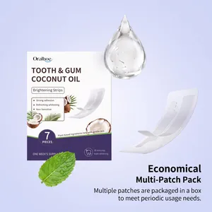 Detalle de tiras blanqueadoras Oralhoe con aceite de coco en pack económico de 7