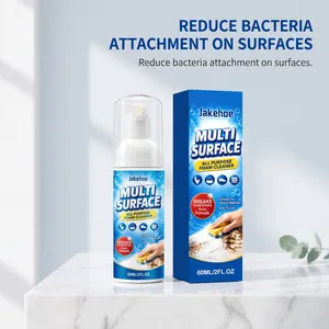 Gros plan détaillé du nettoyant mousse Jakehoe 60ml sur une surface en marbre blanc.