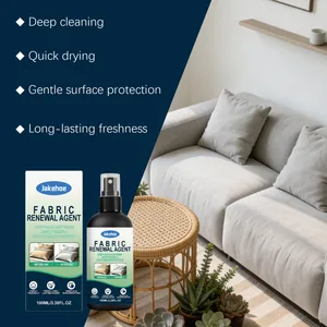 Primer plano del frasco renovador de telas Jakehoe con beneficios de limpieza