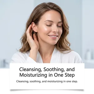 Detailed view of model using soothing ear care spray for cleansing and moisturizing